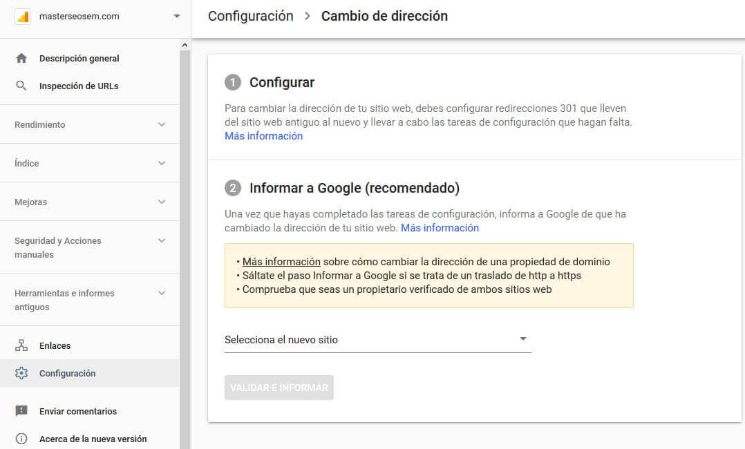 tutorial search console cambio de direccion