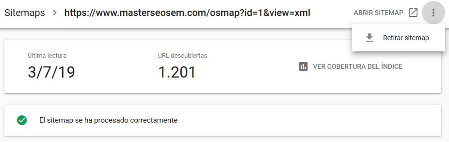 tutorial search console quitar sitemap