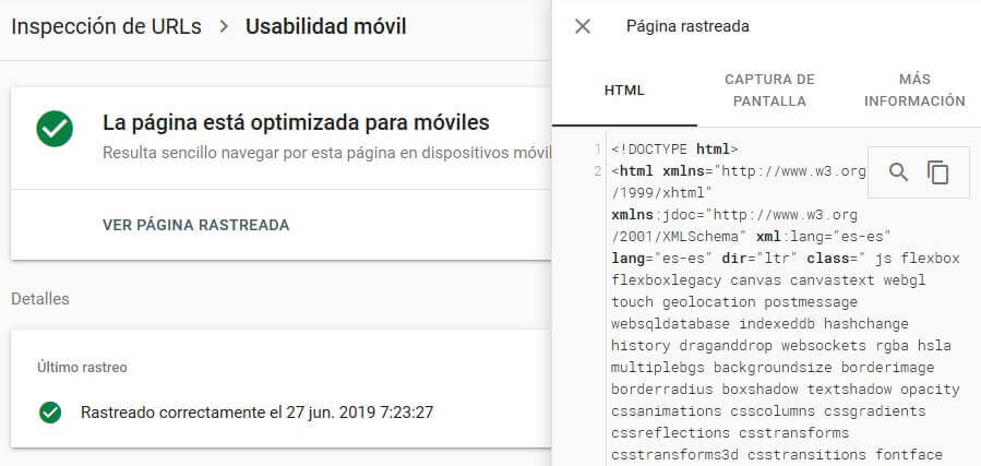 tutorial search console ver pagina rastreada